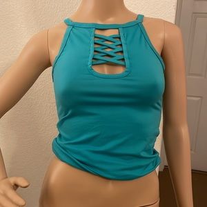 Belle Tweed High Neck Peep Neck Line Tank Top